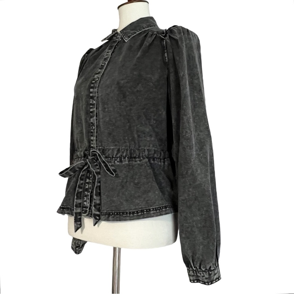 Fashion Nova Karmen Puff Sleeve Blouse in Black Wash Size Large - Picture 6 of 12
